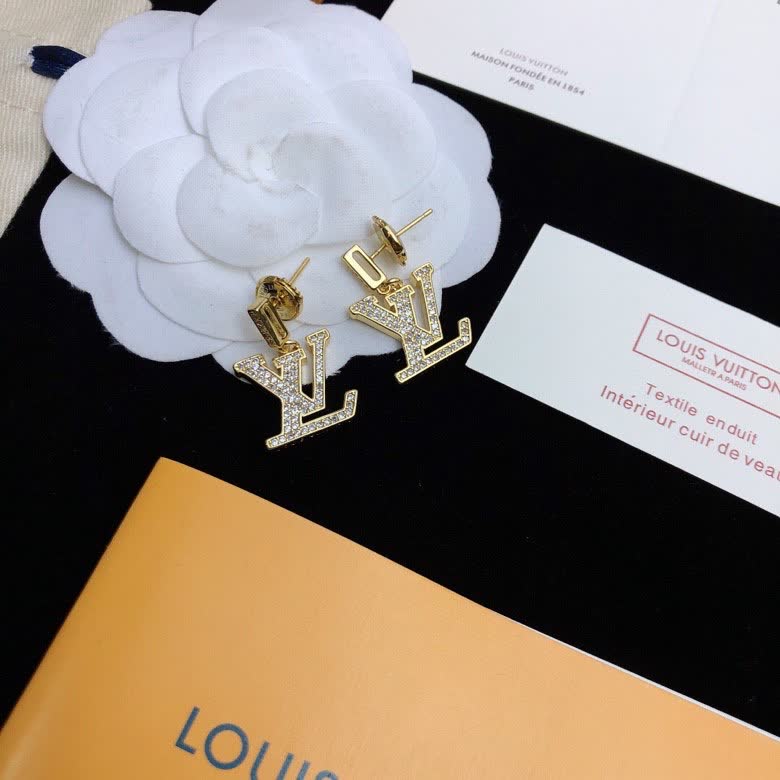 Louis Vuitton Gold Tone Crystal Earrings
